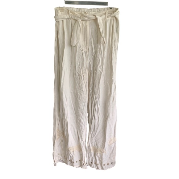 Rip Curl Casual Surf Beach Pants Cream Women’s Pants Large Joggers Palm Trees - Picture 1 of 6